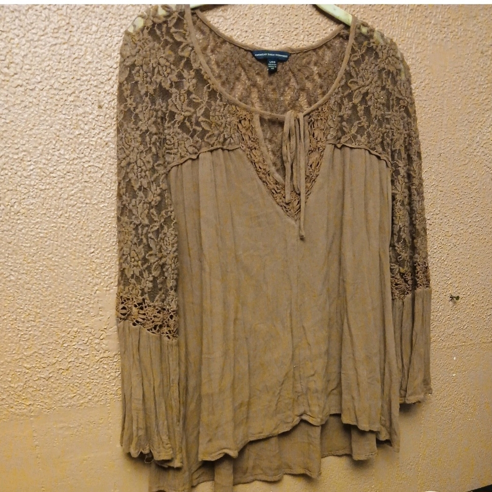 Lace Detail Brown Women's Top